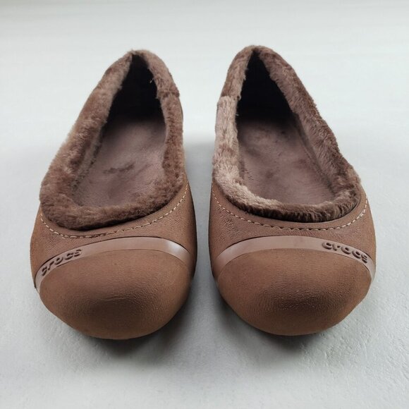 Crocs Nanook Faux Fur Flat Womens 8 Brown Slip On Comfort Shoe Lined Cap Toe - Picture 4 of 9